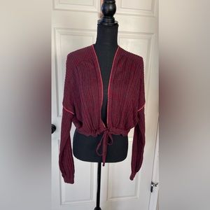 New Free People Cropped Tie Front Sweater